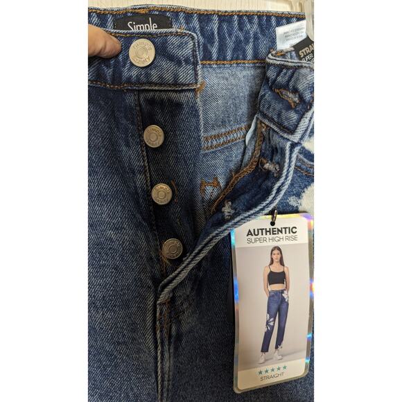 Simple society high rise button fly medium wash denim jeans sz 7/28 - Picture 6 of 11